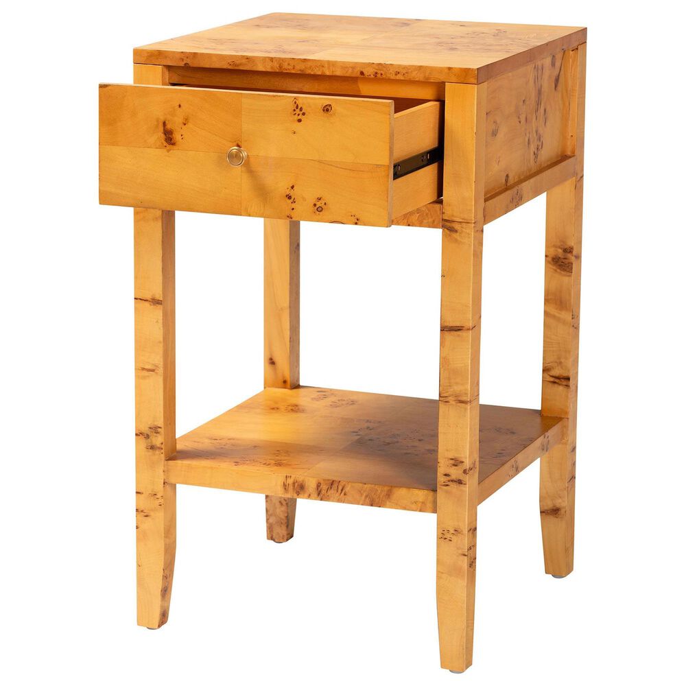 Baxton Studio Ghina 1-Drawer Nightstand in Light Mappa Burl, , large