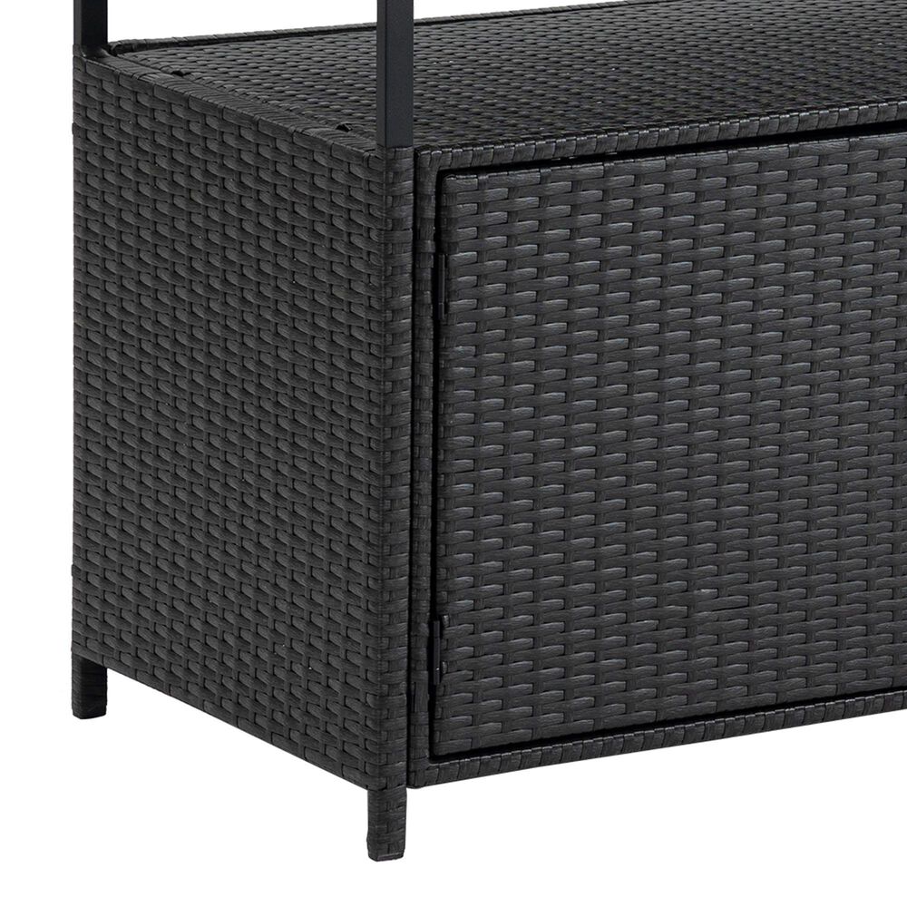Hearth and Haven Patio Bar Cart with Glass Top and Storage Cabinet in Black, , large
