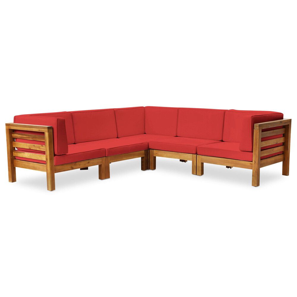 Noble House Oana 5Piece Patio Sectional Sofa Set in Red NFM