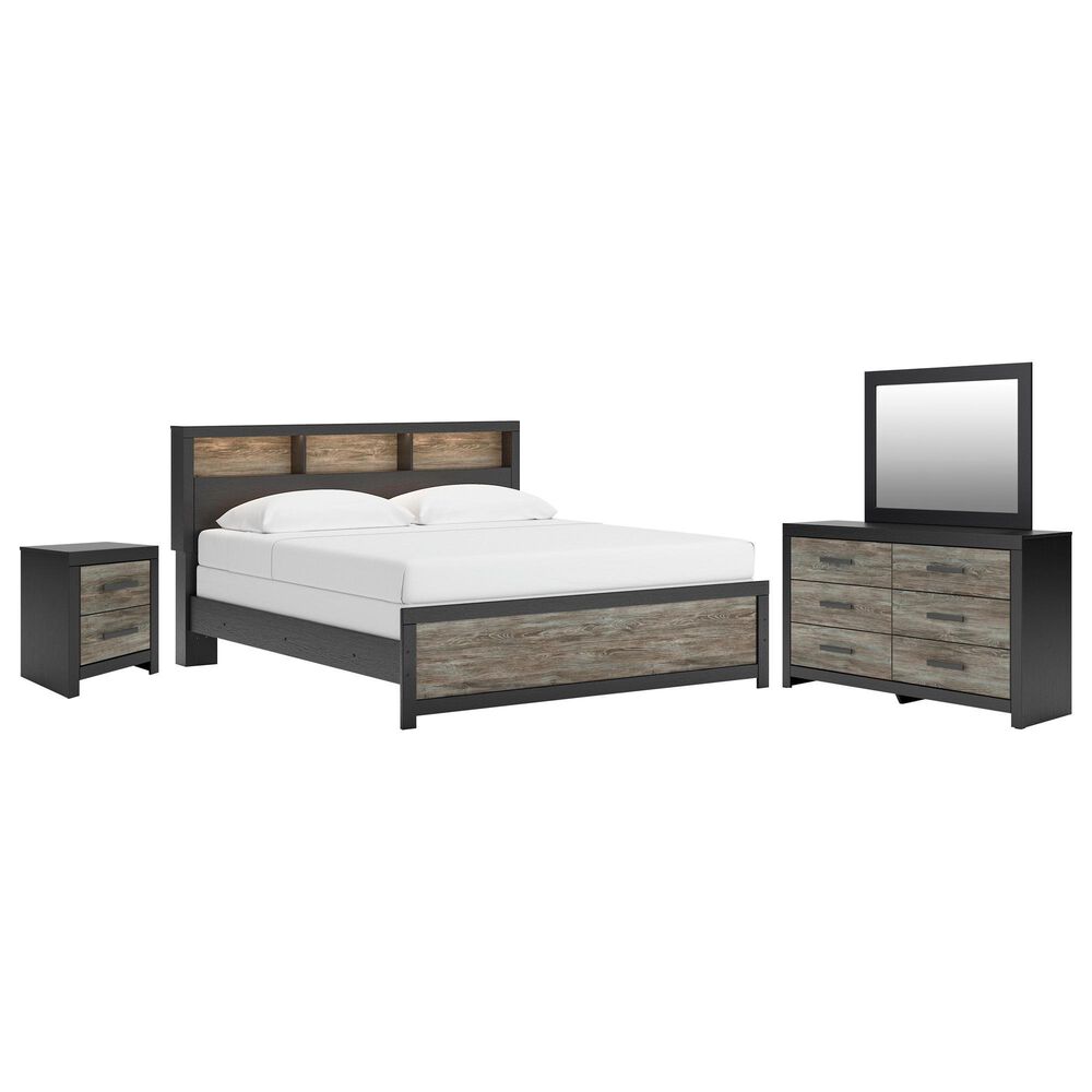 Ashley Broachmyn 4 Piece King LED Bookcase Bed Set in Black and Gray, , large