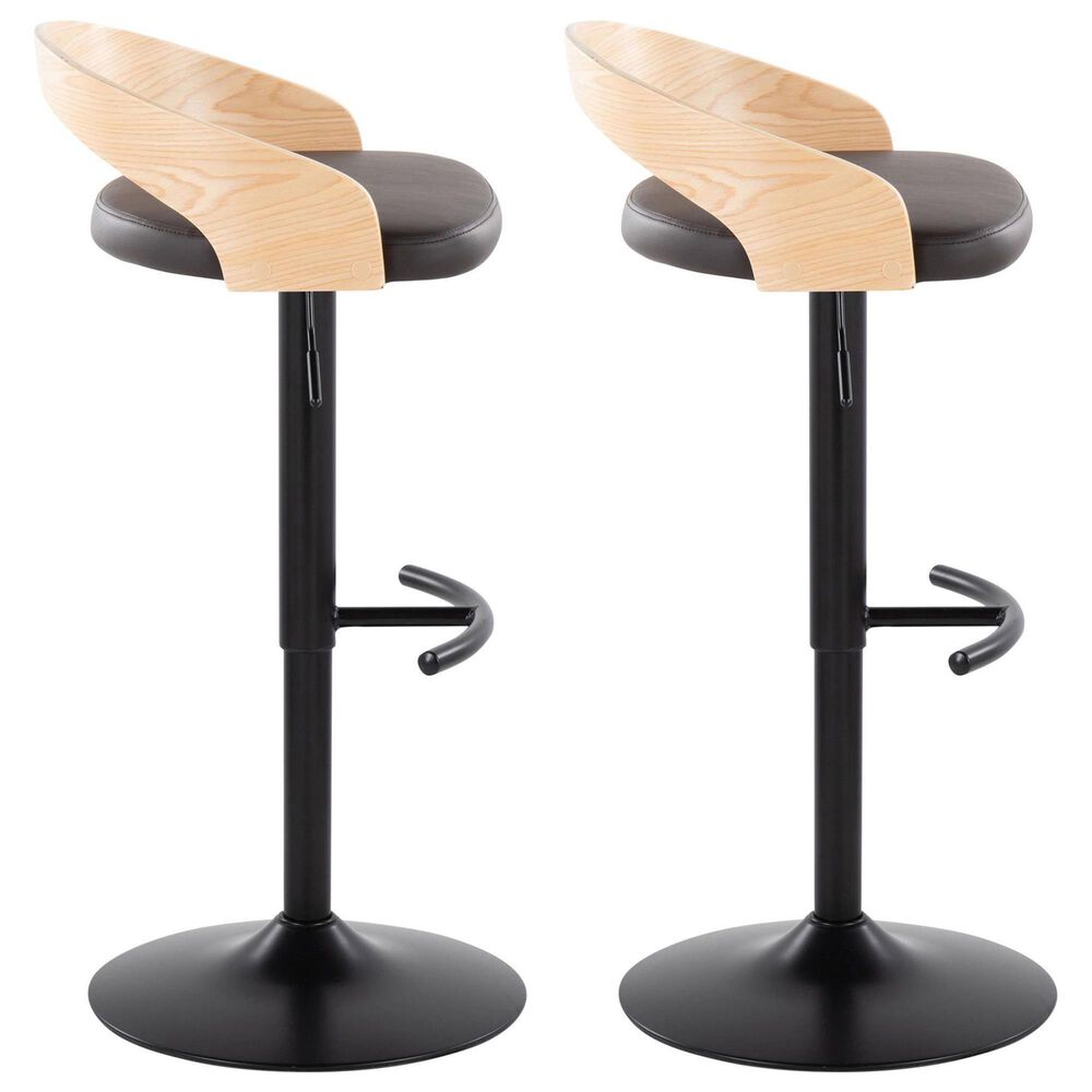 LumiSource Grotto Swivel Barstool with Brown Faux Leather Upholstery in Black and Natural (Set of 2), , large