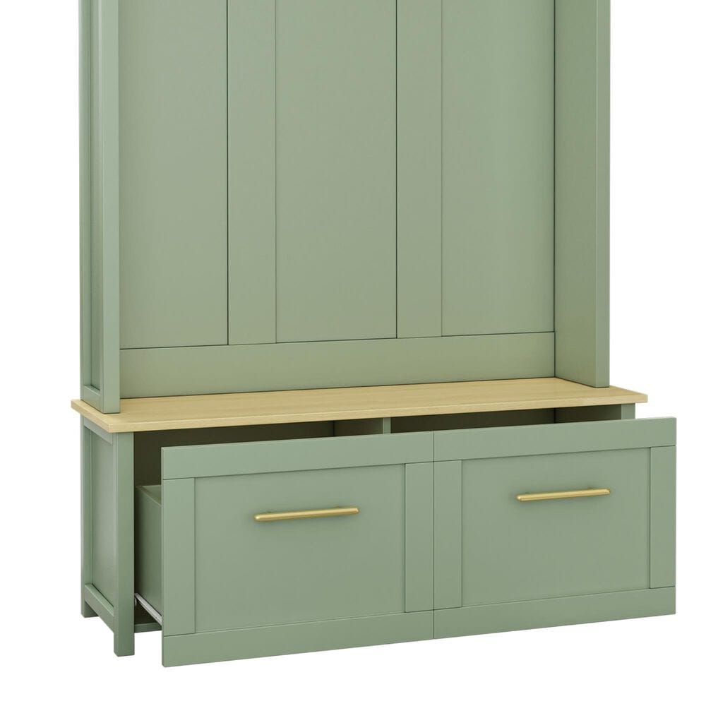 HOMLUX 6-Hook Hall Tree with 2-Drawer in Green, , large
