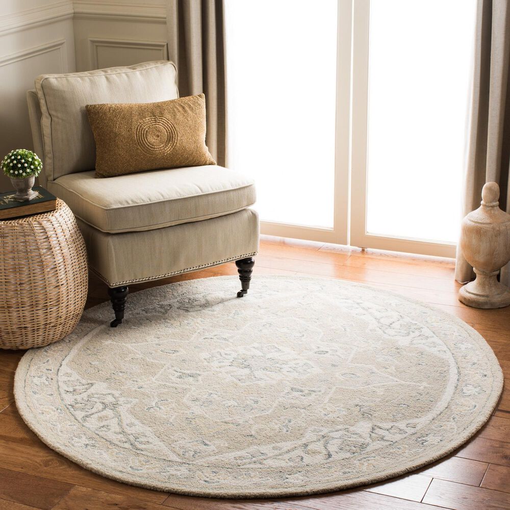 Safavieh Micro-Loop MLP505F 7&#39; Round Light Grey and Ivory Area Rug, , large