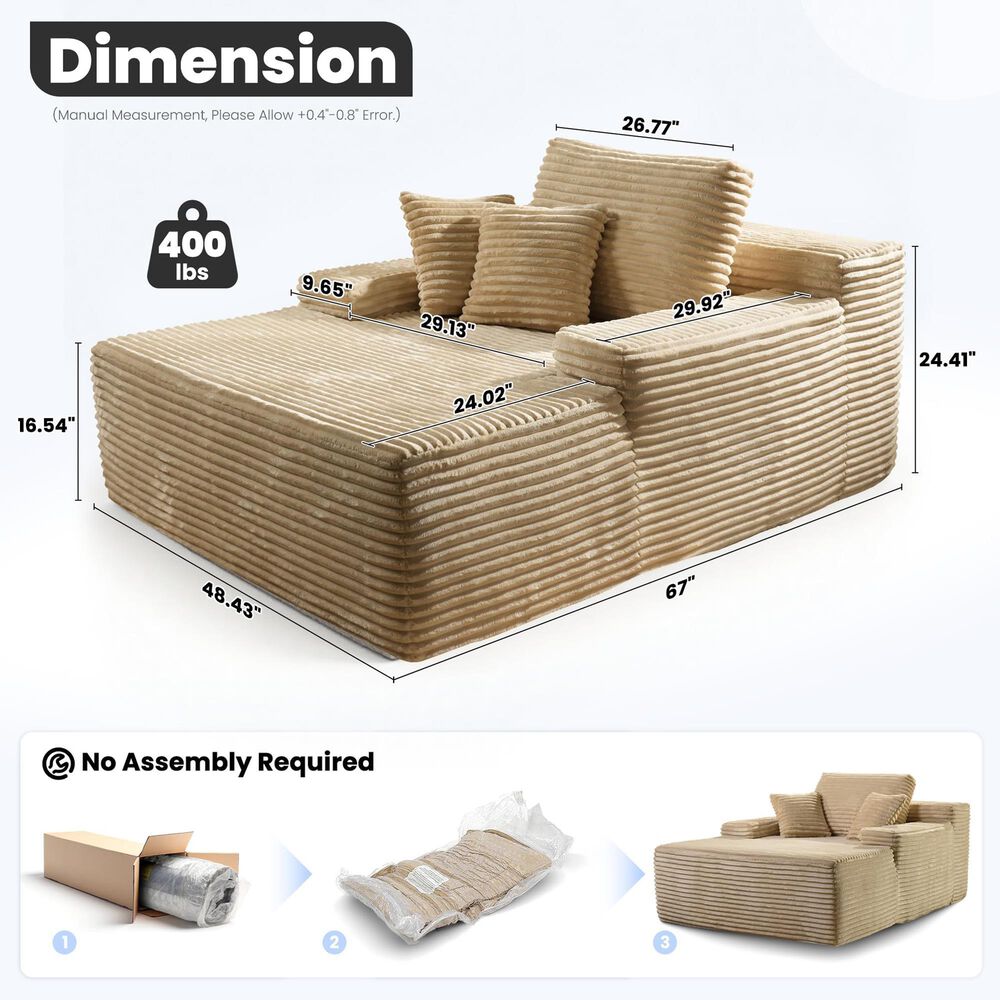 Homlux Cloud Faux Fur Chaise Lounge with Plush Pillows in Beige, , large