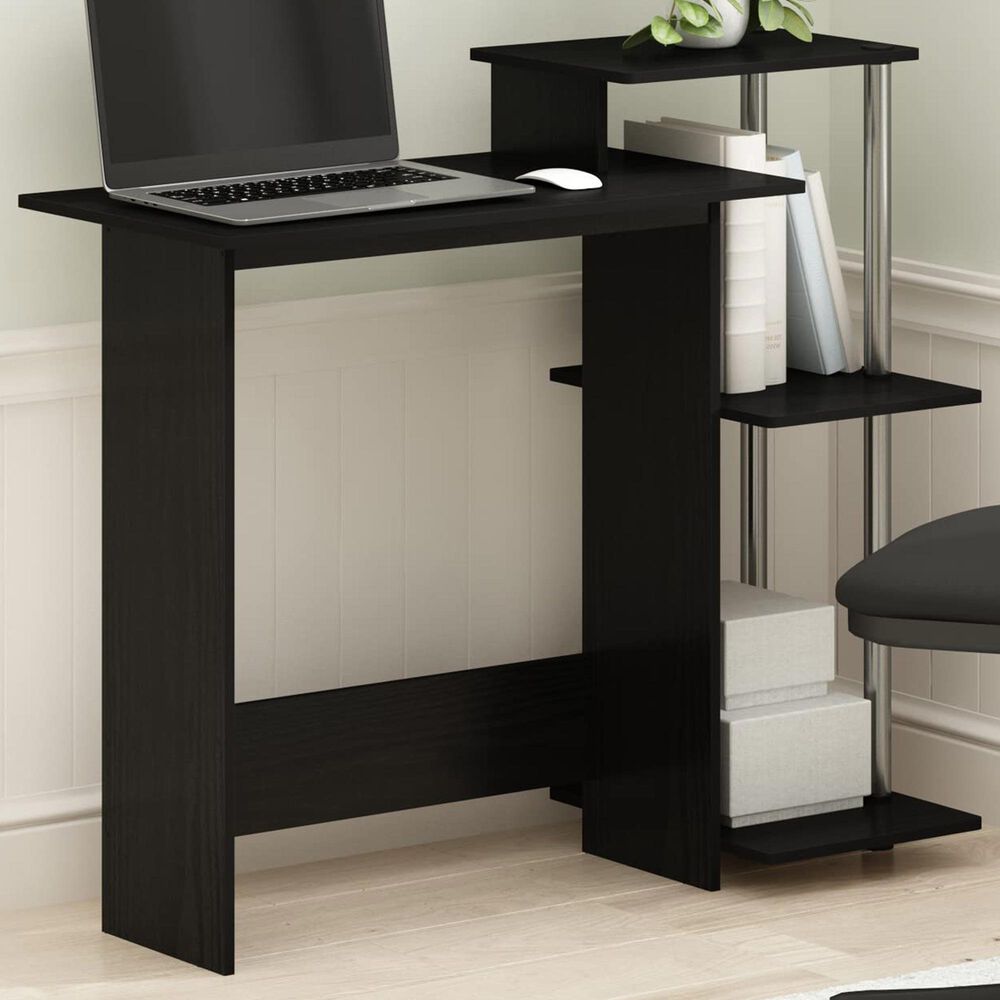 HOMLUX 40" Computer Desk with Open Side Shelves in Americano and Stainless Steel, , large