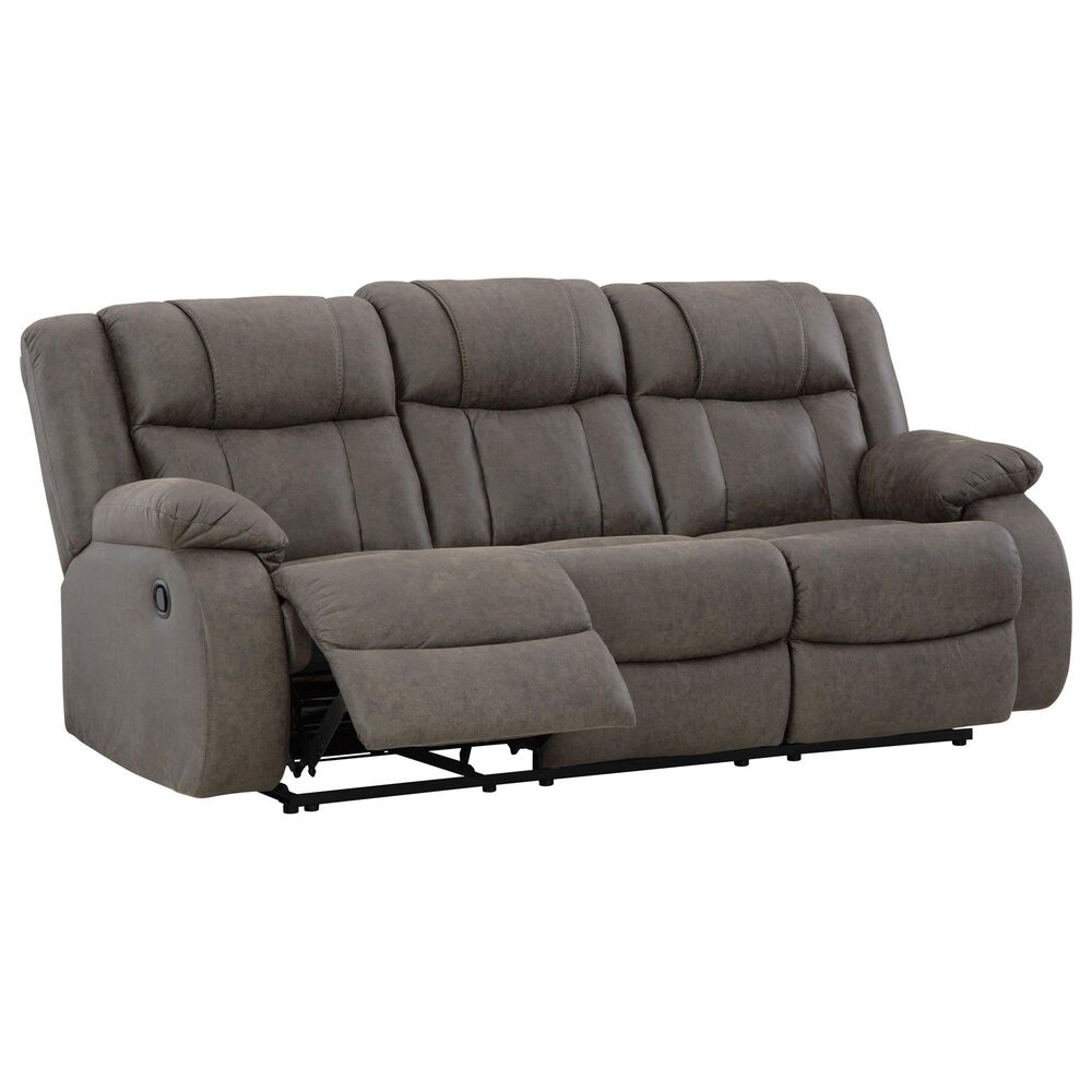 Ashley First Base Manual Reclining Sofa in Gunmetal, , large