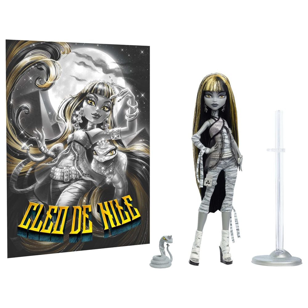 Monster High Reel Drama Cleo De Nile Doll in Black, White and Yellow, , large