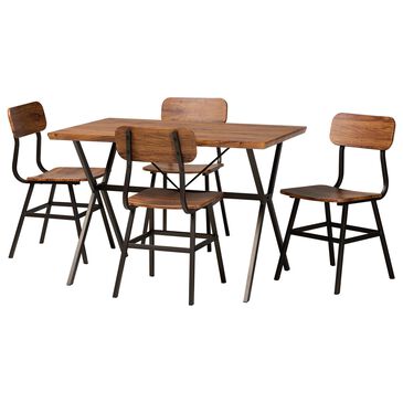 Baxton Studio Irwin 5-Piece Dining Set in Walnut Brown and Black, , large