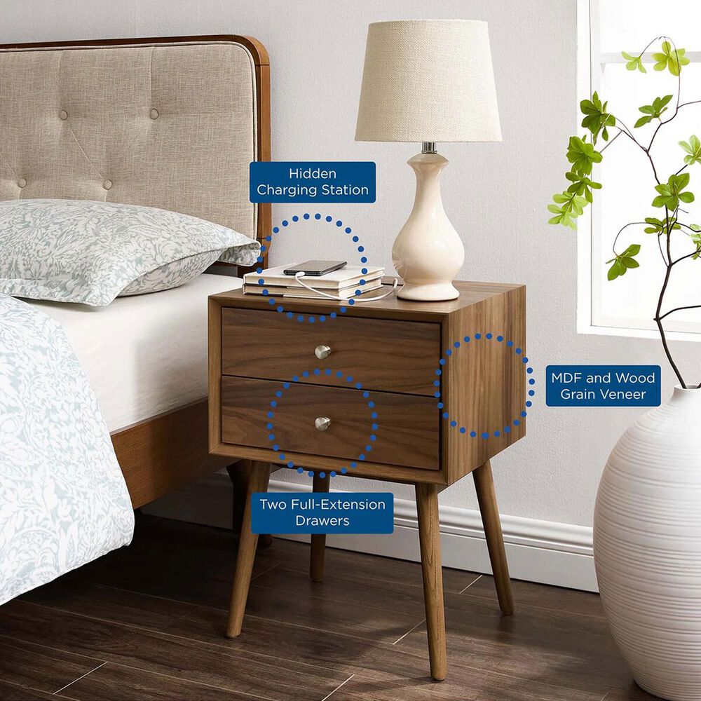 Modway Ember 2 Drawer Nightstand with AC and USB Ports in Walnut Walnut, , large