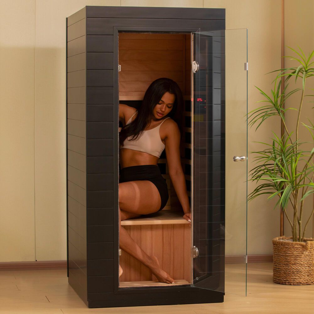 EZlife 1-Person Low EMF Infrared Solo Sauna with Red Light in Charcoal Gray, , large