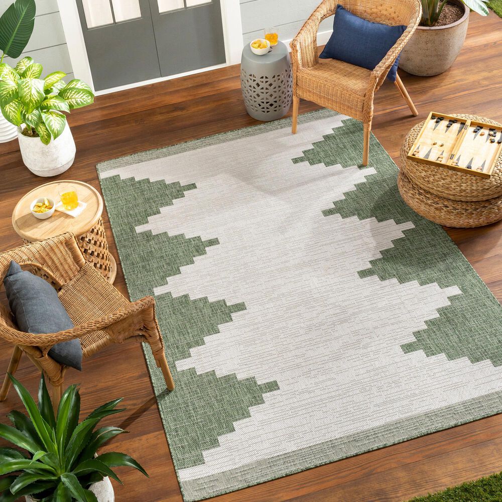 Surya Eagean EAG-2435 Grass Green, Ivory, Dark Green and Seafoam 5&#39;3&quot; x 7&#39;7&quot; Indoor/Outdoor Area Rug, , large