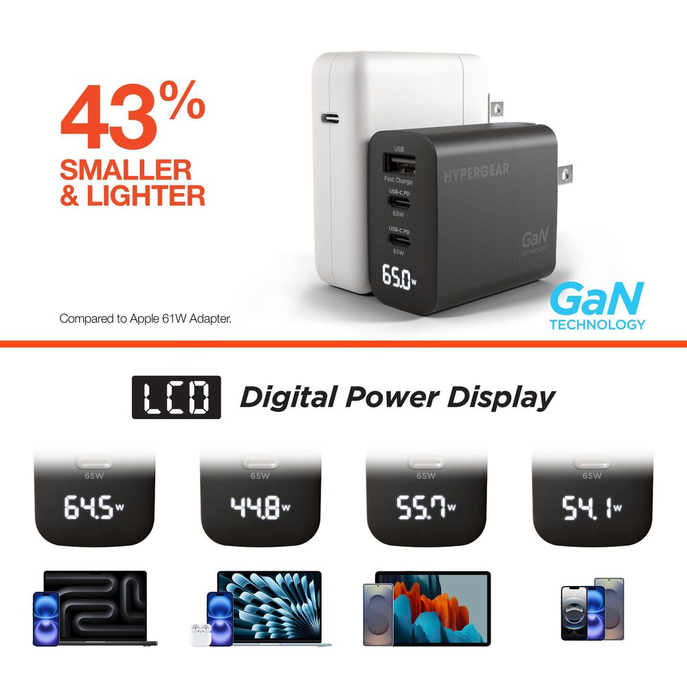 Hypercel SpeedBoost 65W Multi Travel Charger in Black, , large