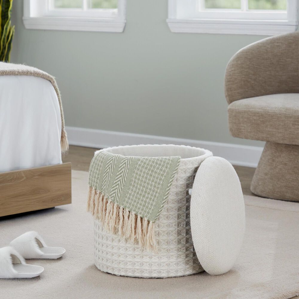 LumiSource Tahoe 18" Waffle Storage Ottoman in Ivory, , large
