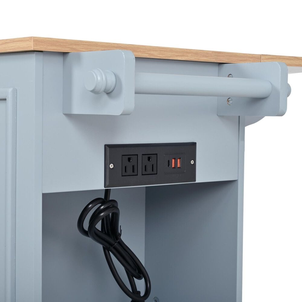 HOMLUX 54" Mobile Kitchen Island with Glass Door Storage in Grey and Blue, , large