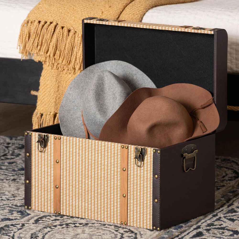 Baxton Studio Manton Storage Trunk with Hinged Top in Light, Dark Brown and Bronze, , large