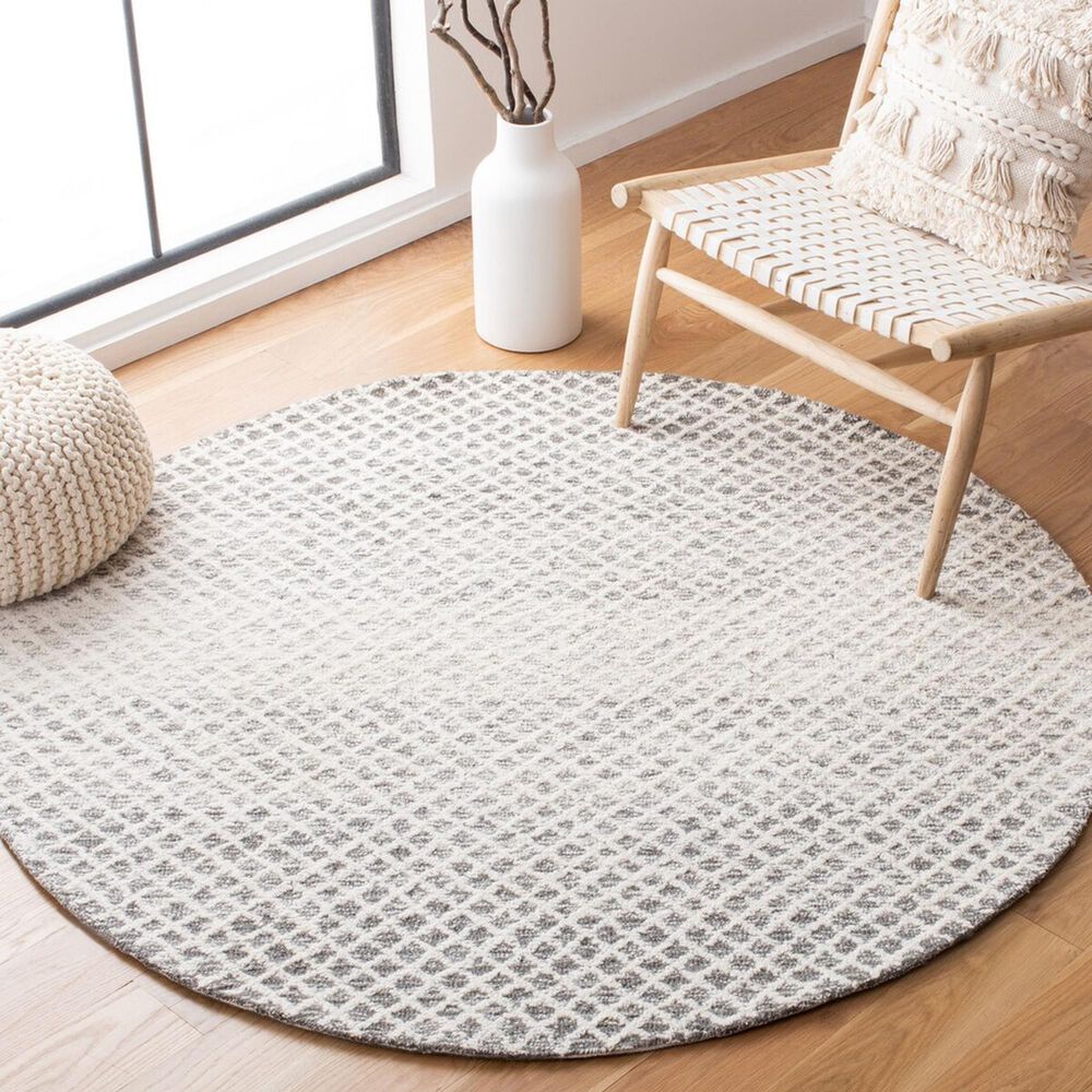 Safavieh Micro-Loop MLP353F 5&#39; Round Gray and Ivory Area Rug, , large