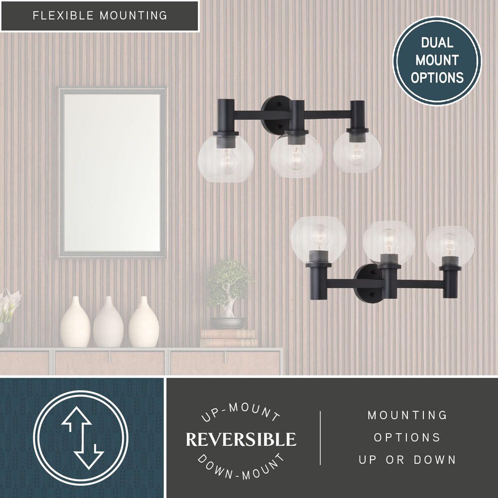 Vaxcel Marshall 3-Light Bathroom Vanity in Matte Black, , large