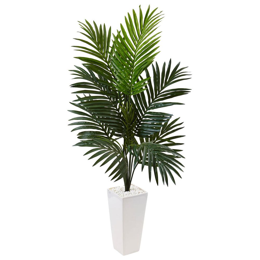 Nearly Natural Inc 4.5" Kentia Palm Artificial Tree in White Tower Planter, , large