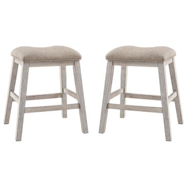 Signature Design by Ashley Skempton Upholstered Counter Stool in Distressed White and Light Brown (Set of 2), , large