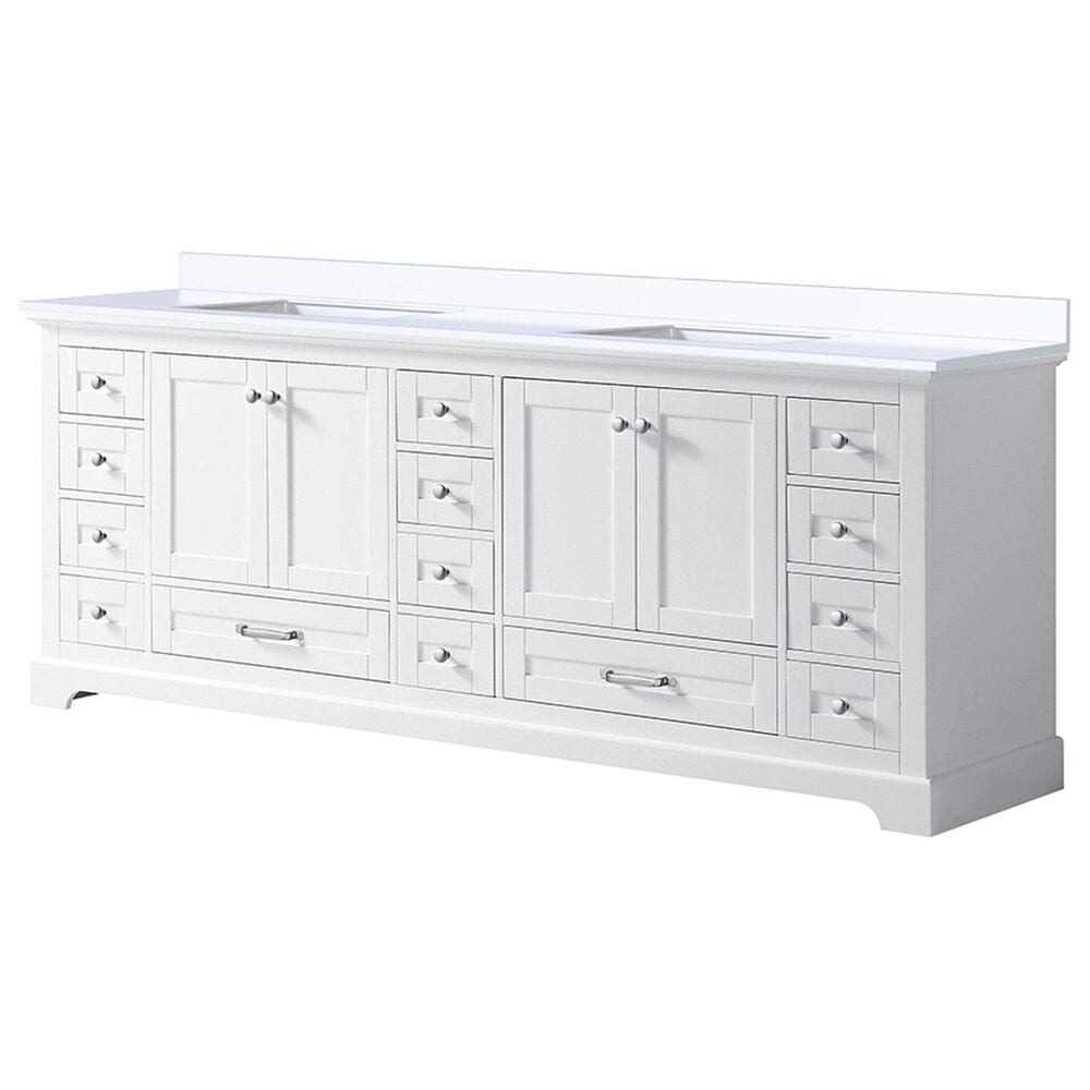 Lexora Home Dukes 84" Double Bathroom Vanity in White with 2 cm White Quartz Top and Rectangular Sinks, , large