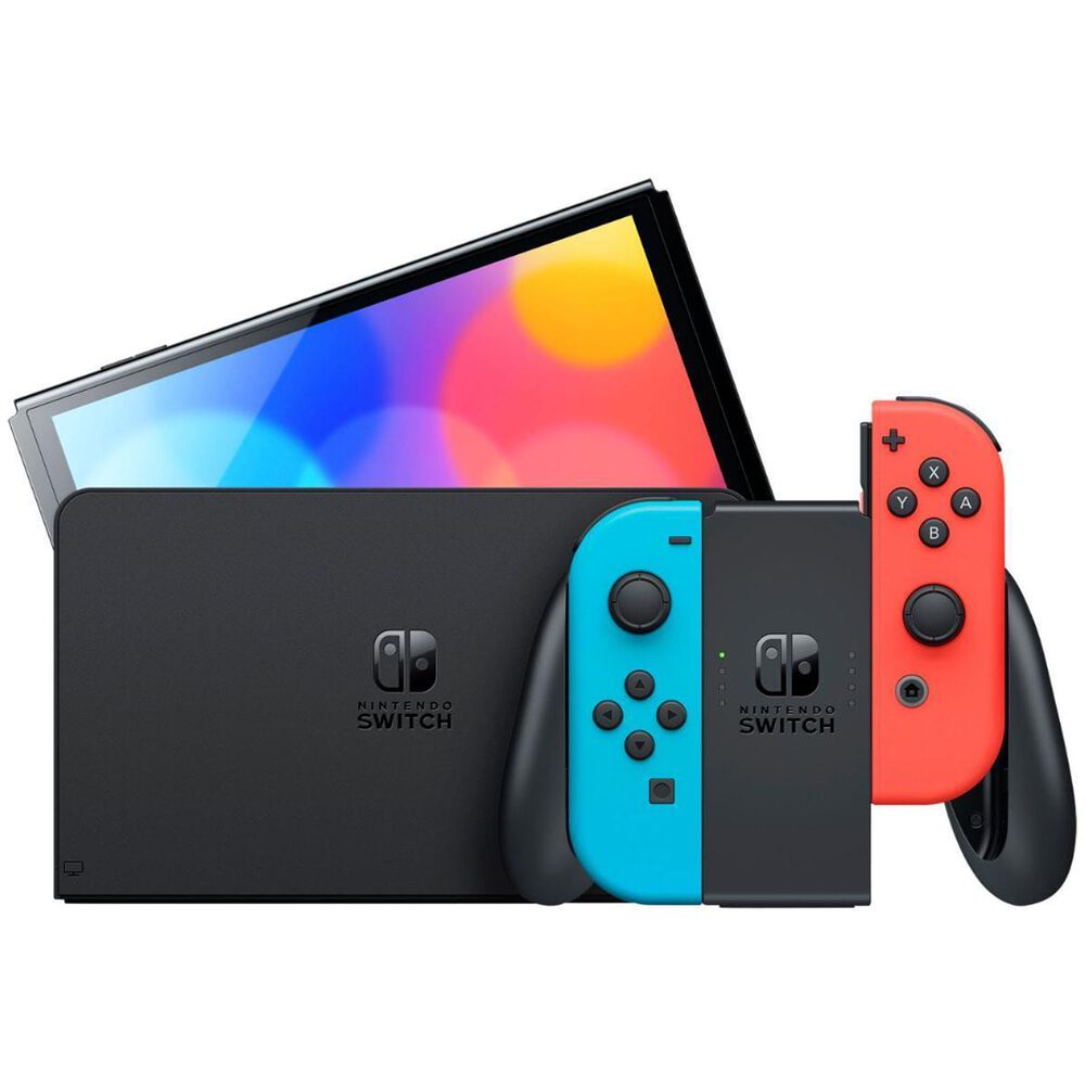 Nintendo Switch &#40;OLED&#41; with Neon Red &amp; Blue Joy-Con, , large