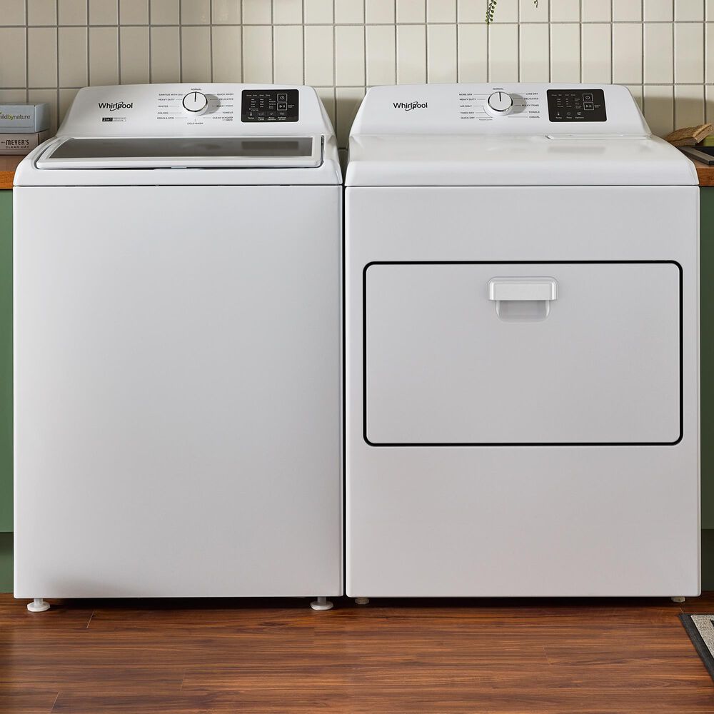 WHIRLPOOL 4.3 Cu. Ft. Top Load Agitator Washer and 7.0 Cu. Ft. Gas Front Load Dryer with Glass Lid Laundry Pair in White, , large