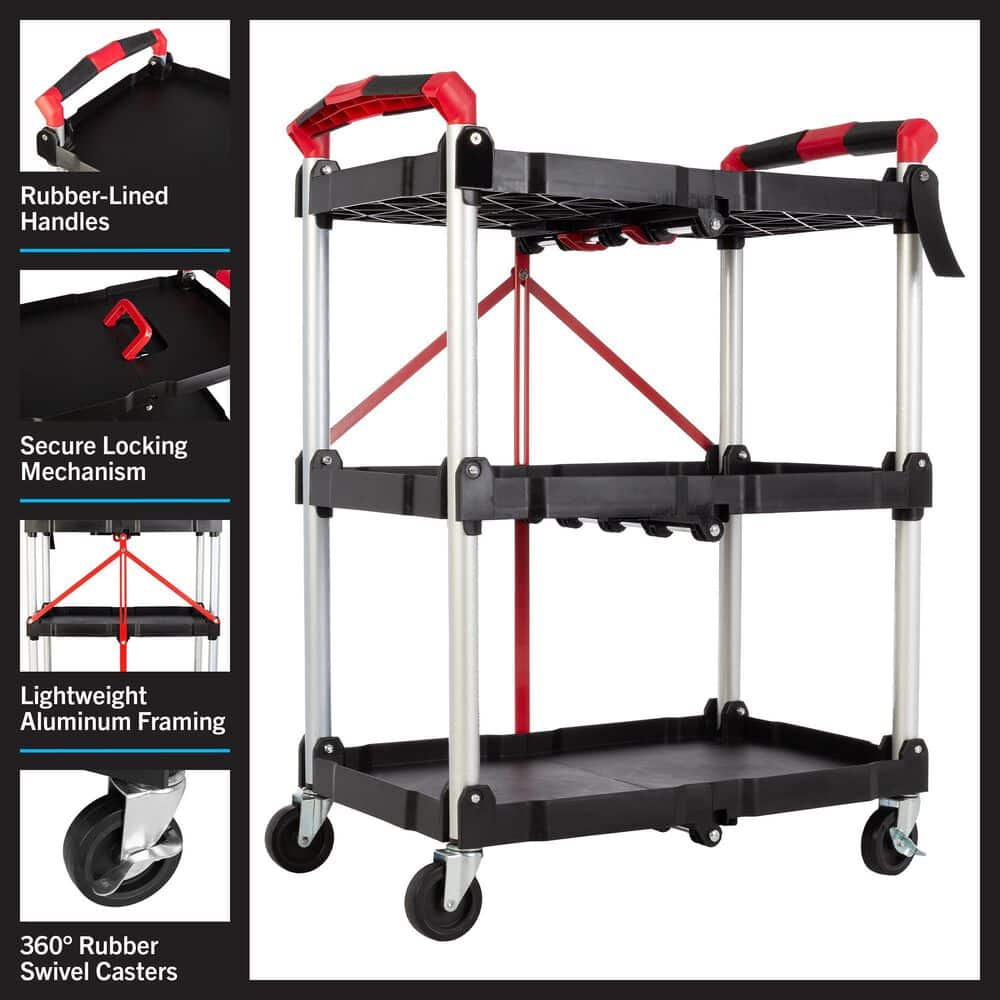 Timberlake Pack-N-Roll Folding Collapsible Service Cart in Black, , large