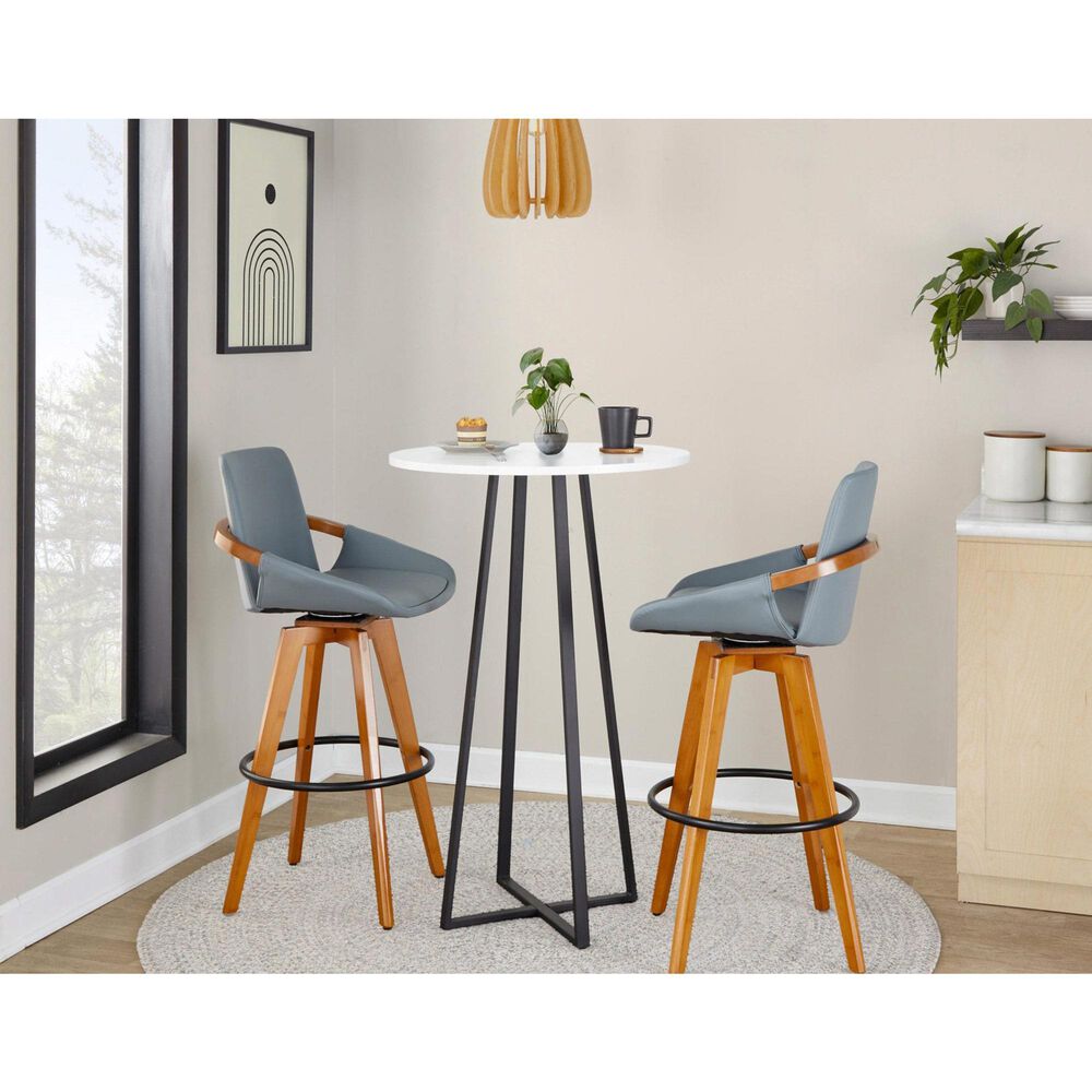 Lumisource Cosmo Swivel Barstool with Grey Cushion in Walnut and Black, , large