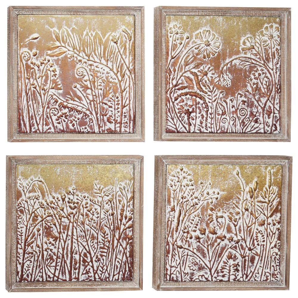 Maple and Jade 20" x 20" Eclectic Floral Wall Decor in White, Gold, Orange and Red (Set of 4), , large