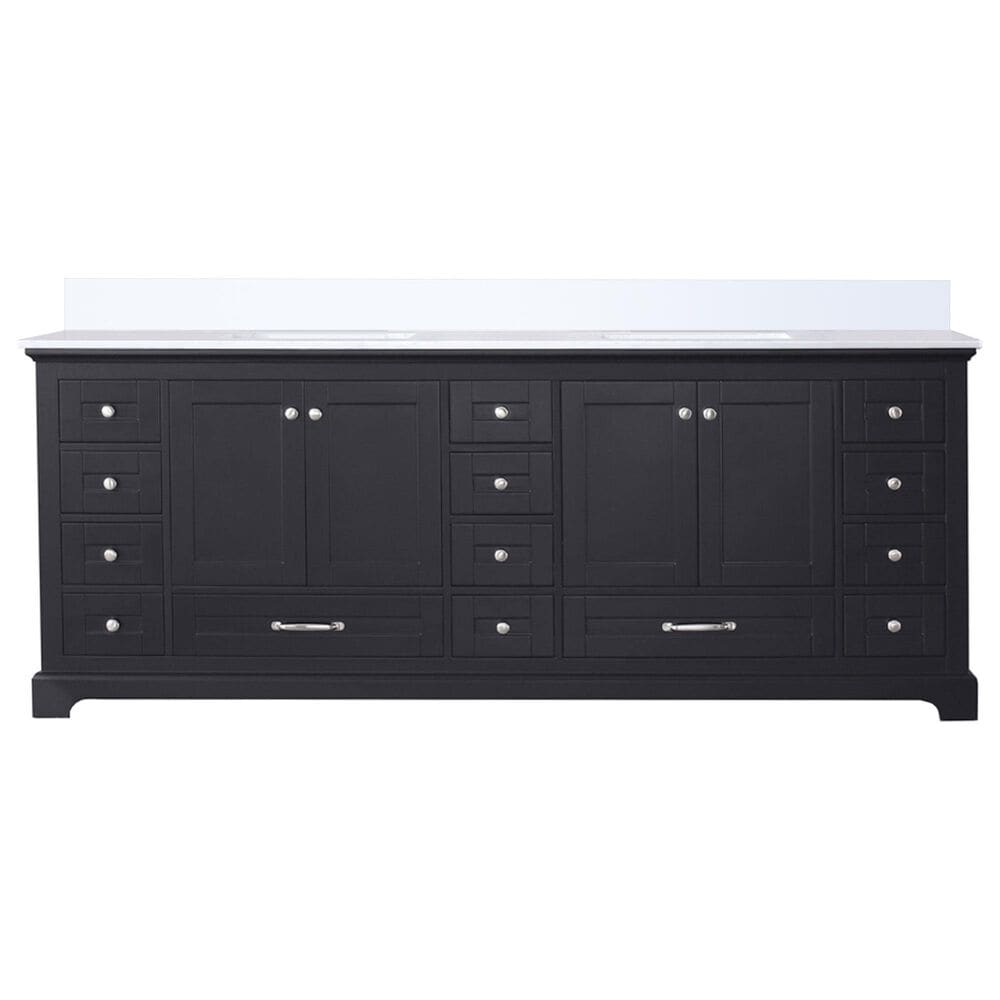 Lexora Home Dukes 84&quot; Double Bathroom Vanity in Espresso with 2 cm White Quartz Top and Rectangular Sinks, , large