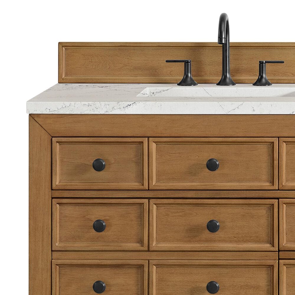 James Martin Malibu 72&quot; Double Bathroom Vanity in Amber Birch with 3 cm Ethereal Noctis Quartz Top and Rectangular Sinks, , large
