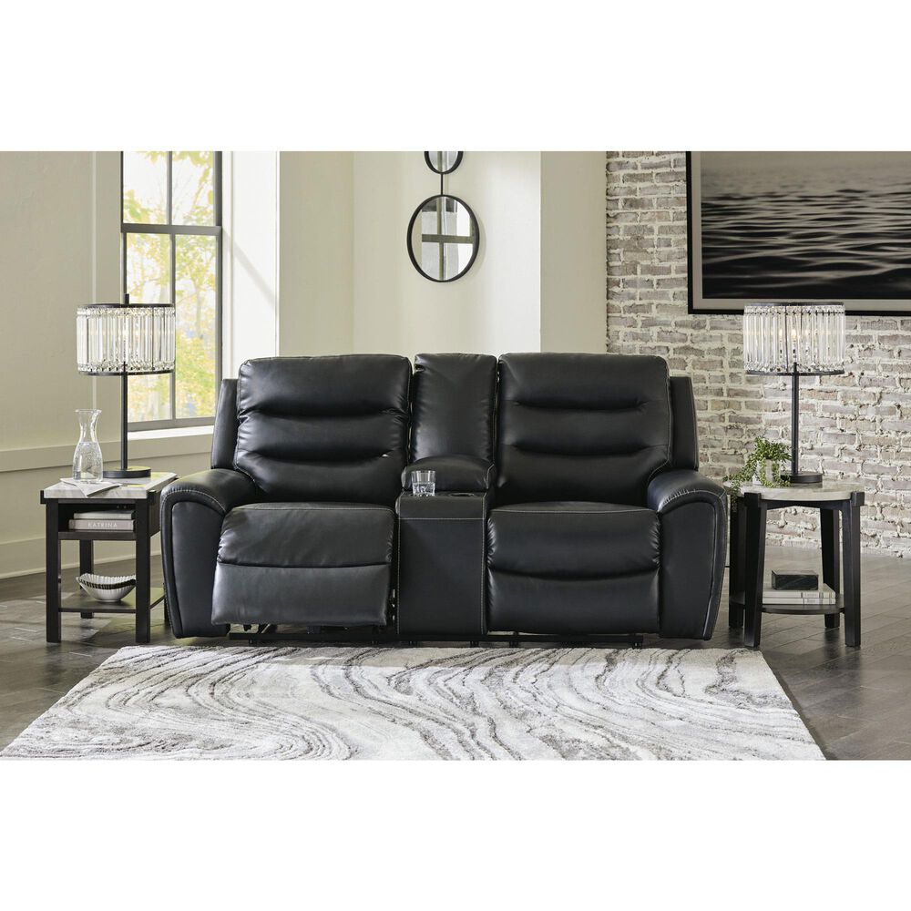 Ashley Warlin Power Reclining Loveseat with Console in Black, , large