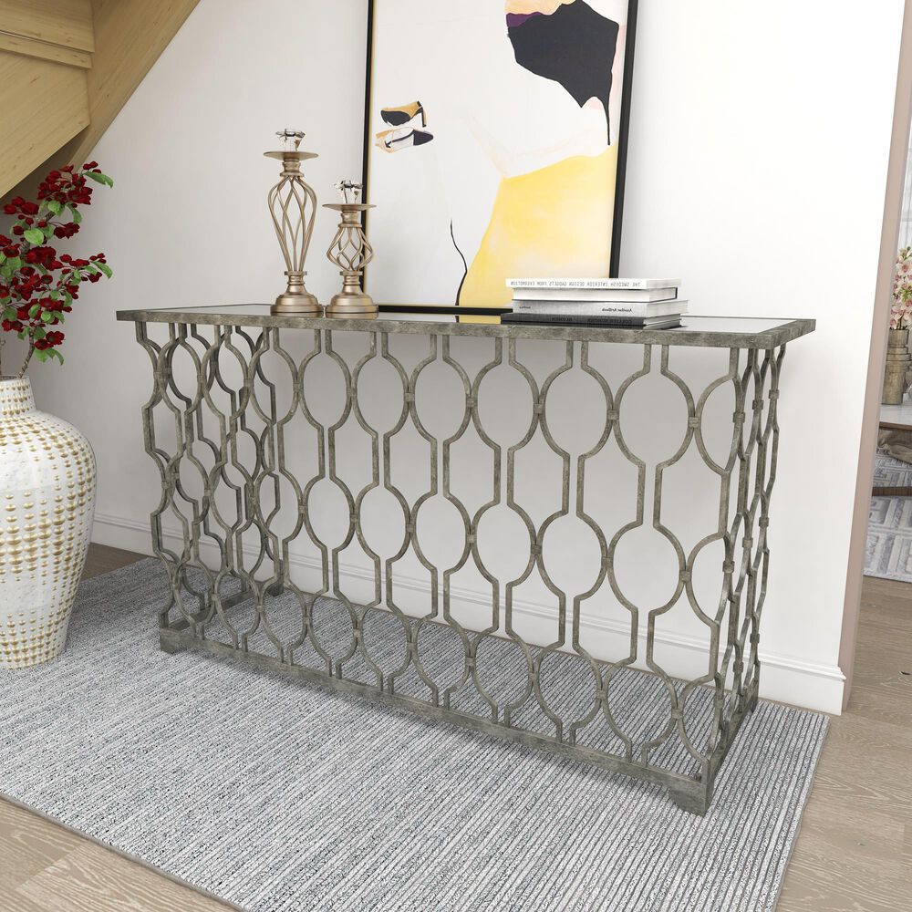 Maple and Jade Frame Console Table in Silver, , large