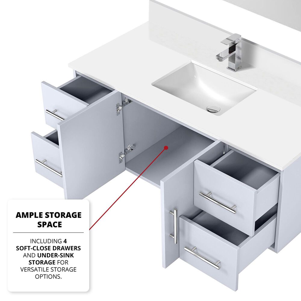 Lexora Home Geneva 48&quot; Single Bathroom Vanity in Glossy White with 2 cm White Cultured Marble Top and Rectangular Sink, , large