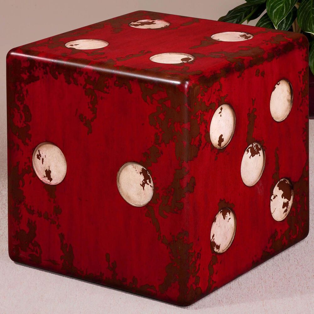 Uttermost Dice Accent End Table in Burnt Red and Antiqued Ivory, , large