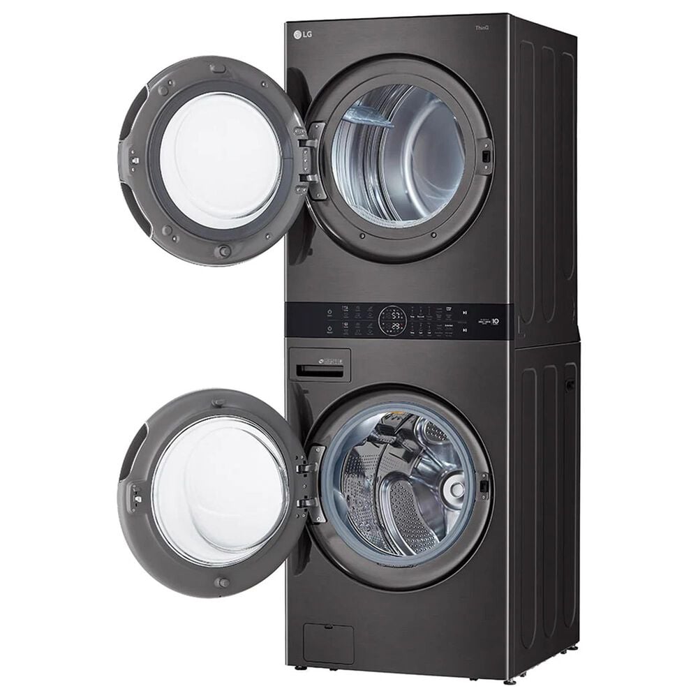 LG WashTower with Center Control 4.5 Cu. Ft. Washer and 7.4 Cu. Ft. Electric Dryer in Black Stainless Steel, , large