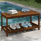 HOMLUX Patio Coffee Table with Shelf in Teak Oil, , large