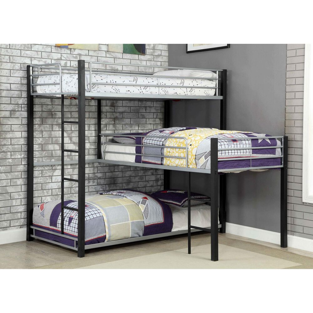 Furniture of America Hatch Twin Triple Bunk Bed in Sand Black and Silver, , large