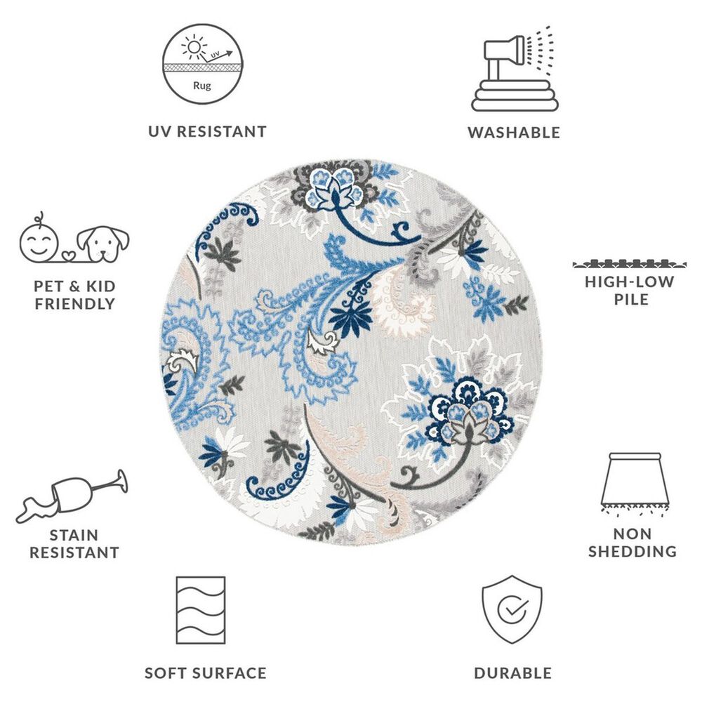 Safavieh Cabana CBN305F 6&#39;7&quot; Round Grey and Blue Indoor/Outdoor Area Performance Rug, , large