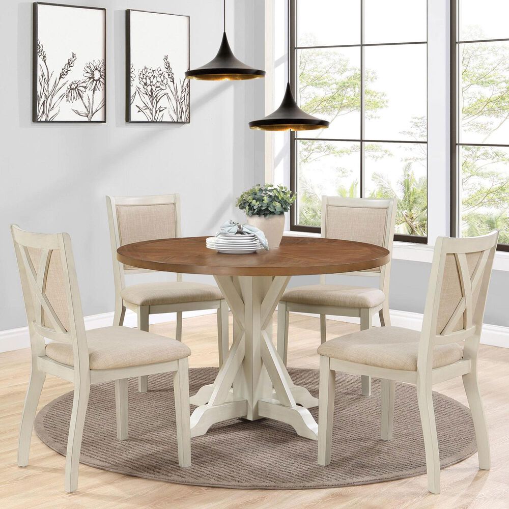 Valor Living Delina 5-Piece Round Dining Set in Antique Natural and White, , large