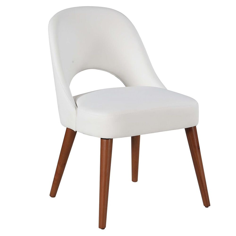 Monroe Kenza White Faux Leather  Open Back Dining Side Chair in Light Wood Finish, , large