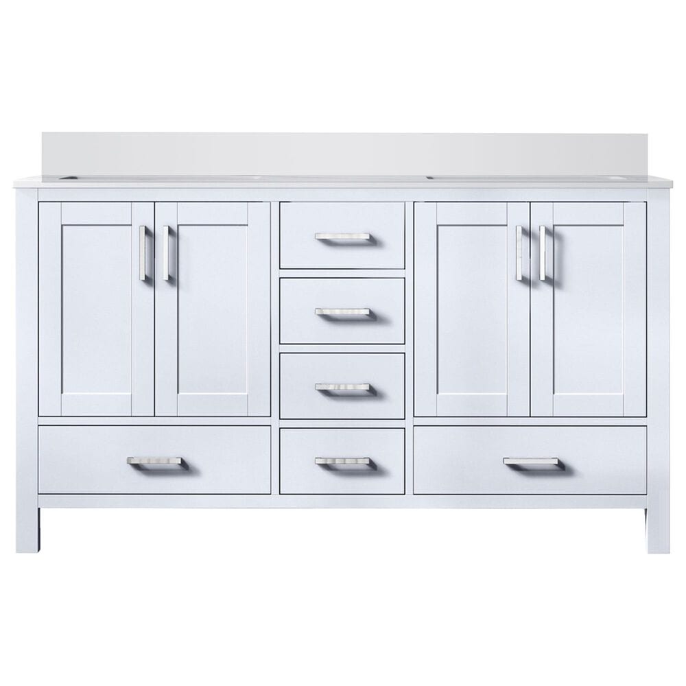 Lexora Home Jacques 60&quot; Double Bathroom Vanity in White with 2 cm White Cultured Marble Top and Rectangular Sinks, , large
