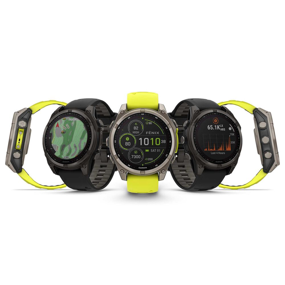 Garmin Fenix 8 Sapphire AMOLED Smartwatch 43mm Carbon Gray DLC Titanium Case with Black and Pebble Gray Silicone Band, , large