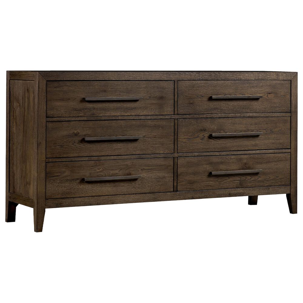 Hawthorne Furniture Norwich Queen Platform Panel Bed with Dresser and Nightstand in Dark Rustic Oak, , large