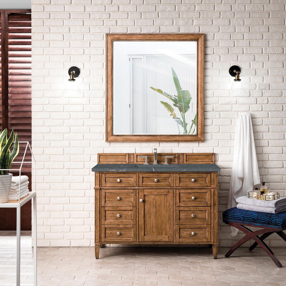 James Martin Vanities Brittany 48&quot; Single Bathroom Vanity in Saddle Brown with 3 cm Parisien Bleu Quartz Top and Rectangular Sink, , large