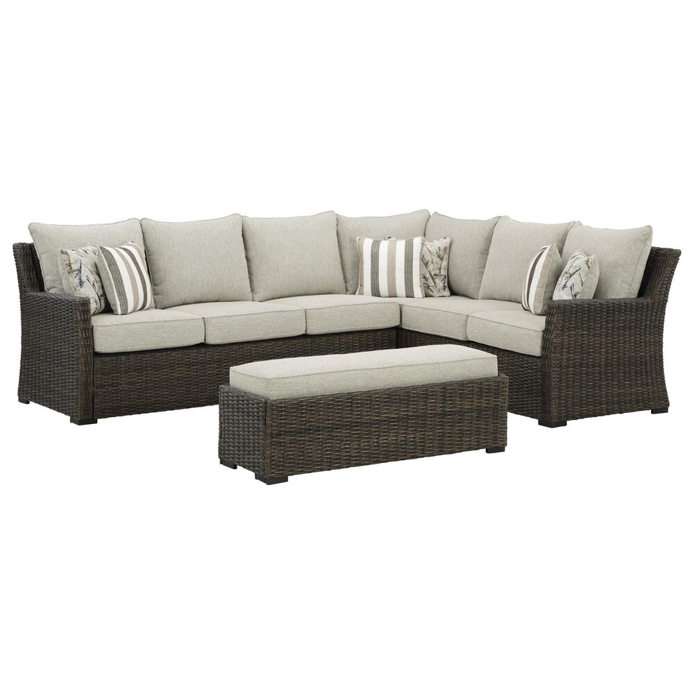Ashley Brook Ranch 3-Piece Outdoor Sofa Sectional with Bench in Brown, , large