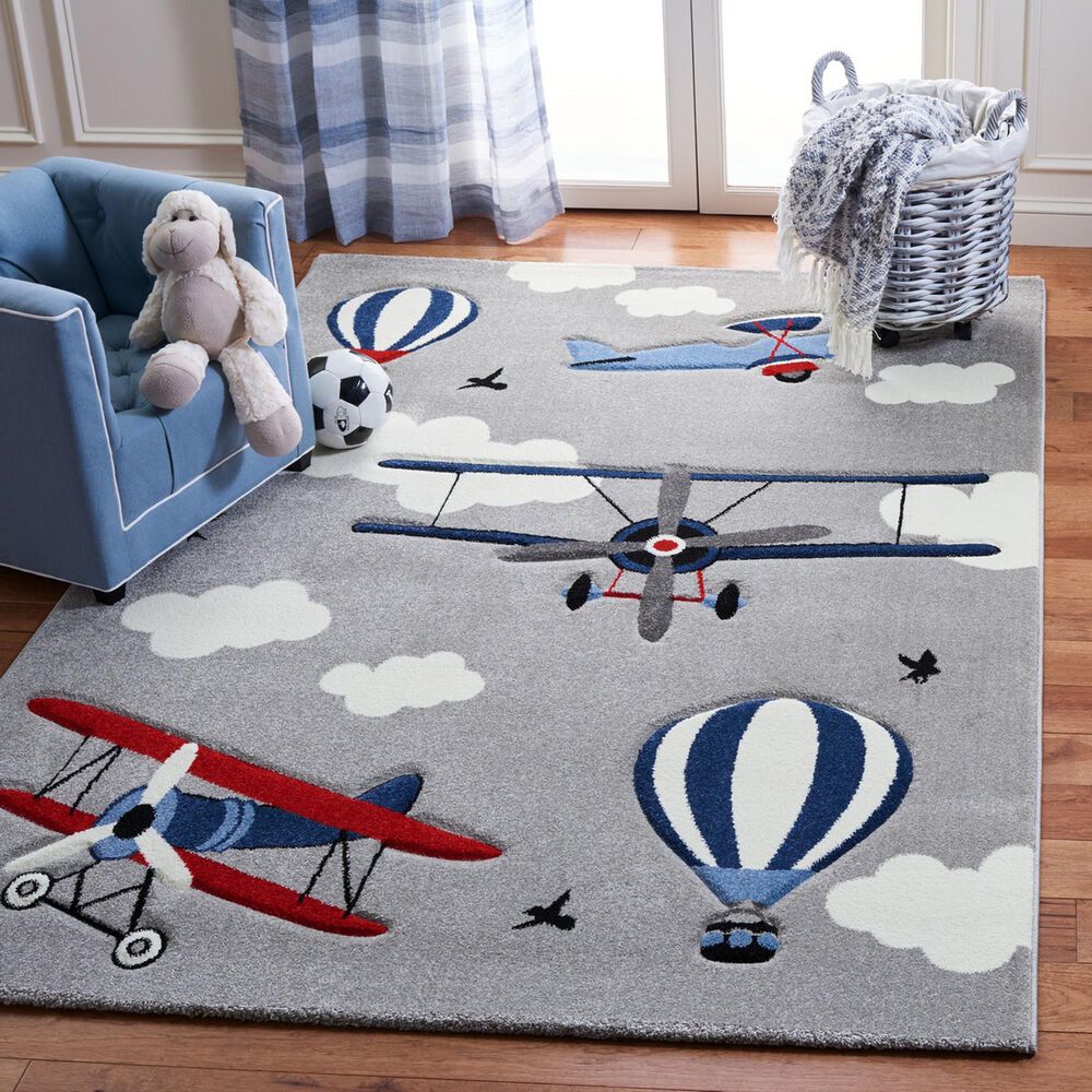 Safavieh Carousel 3&#39;3&quot; x 5&#39;3&quot; Light Grey and Red Kids  Area Rug, , large