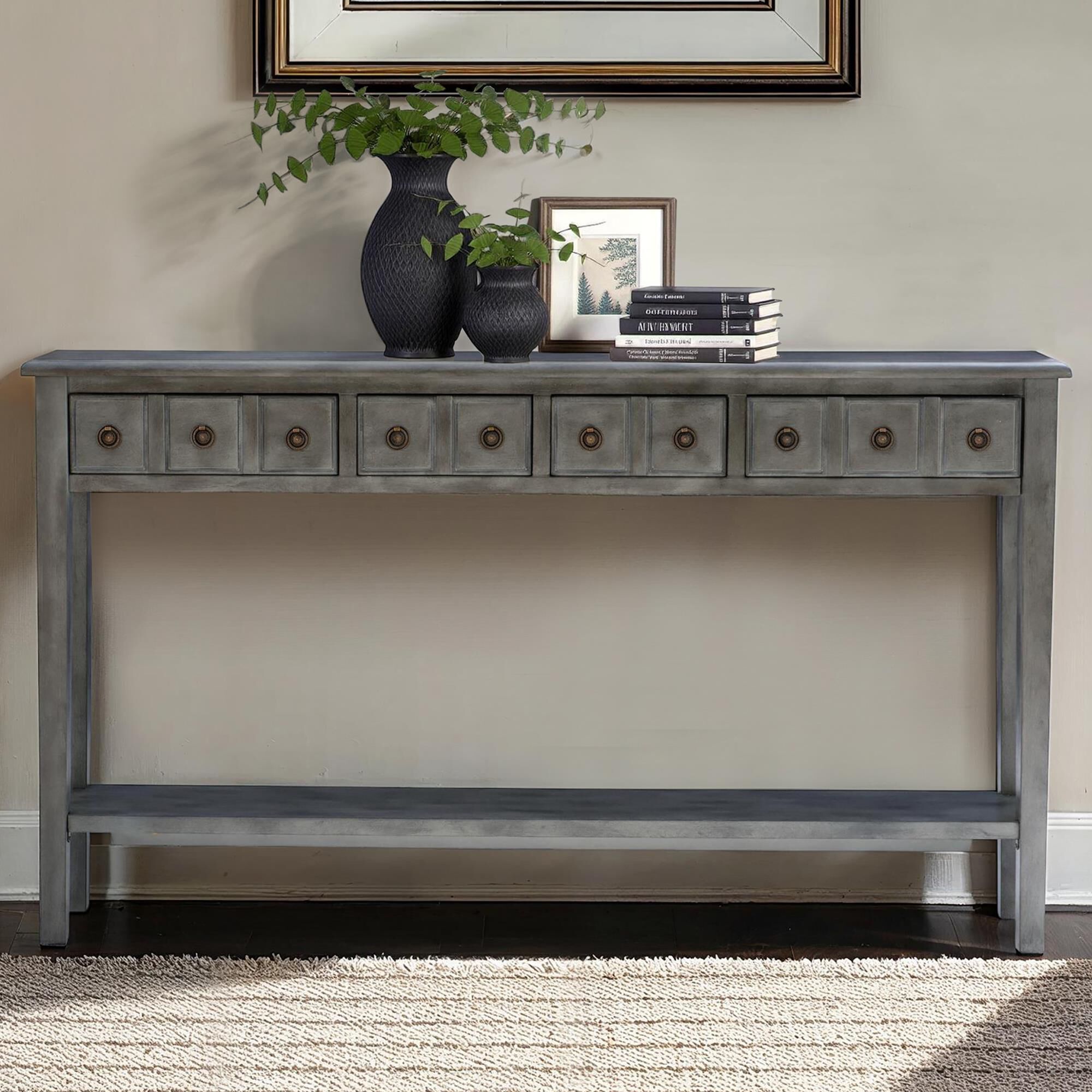 Linon Home Decor Sadie Console Table in Distressed Dark Grey