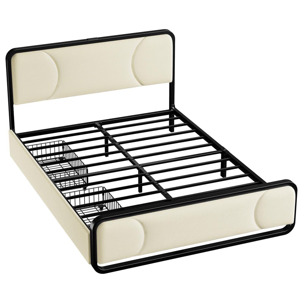 HOMLUX Queen Upholstered Platform Storage Bed in Beige, , large