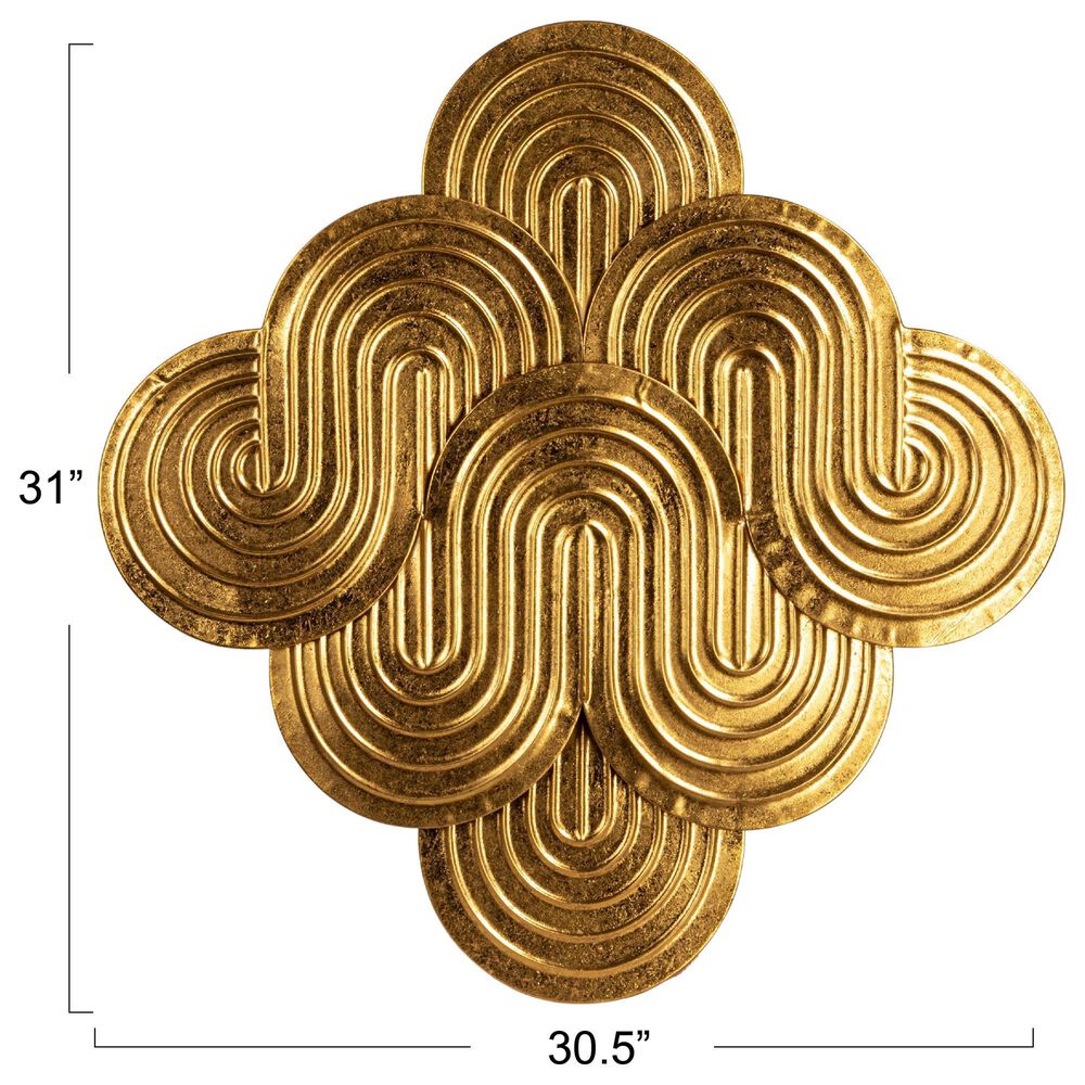Creative Coop 31.25" x 30.5" Decorative Waves Wall Metal in Gold, , large